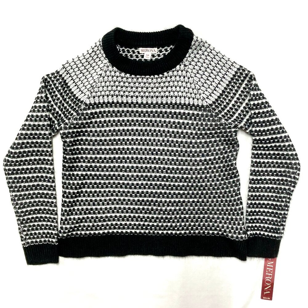 Womens Sweater Merona Size Small Black White Colorblock check